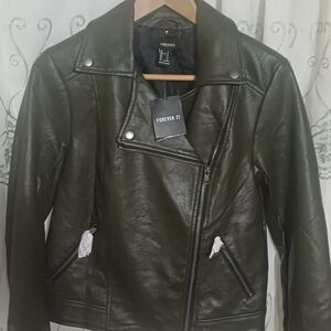 Forever 21 Women's Dark Green Leather Jacket